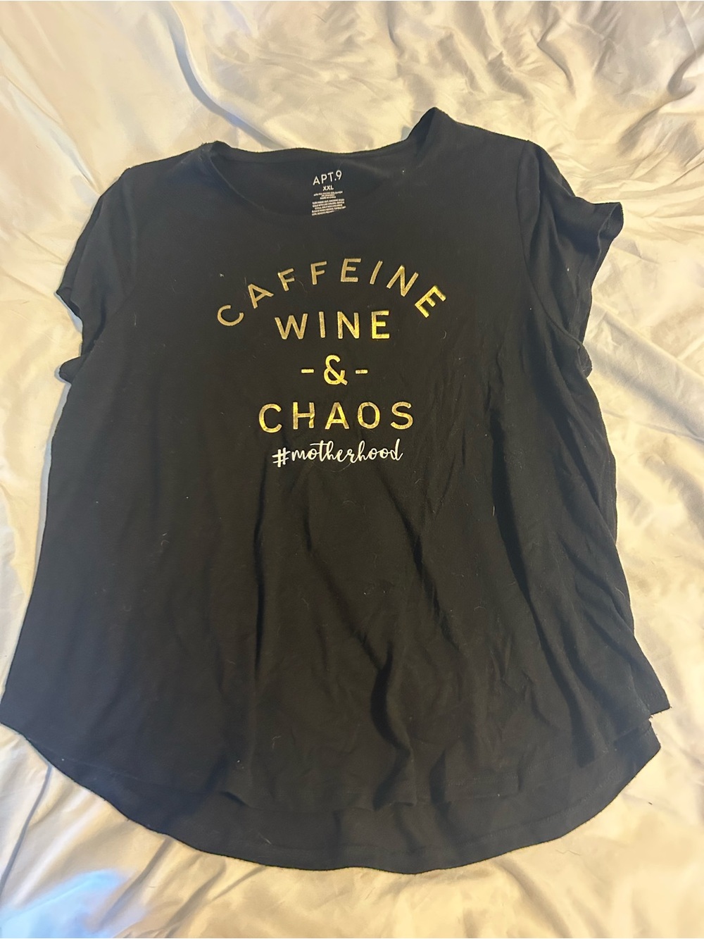 Apt. 9 Black Short Sleeve Graphic Tee with Gold Print
